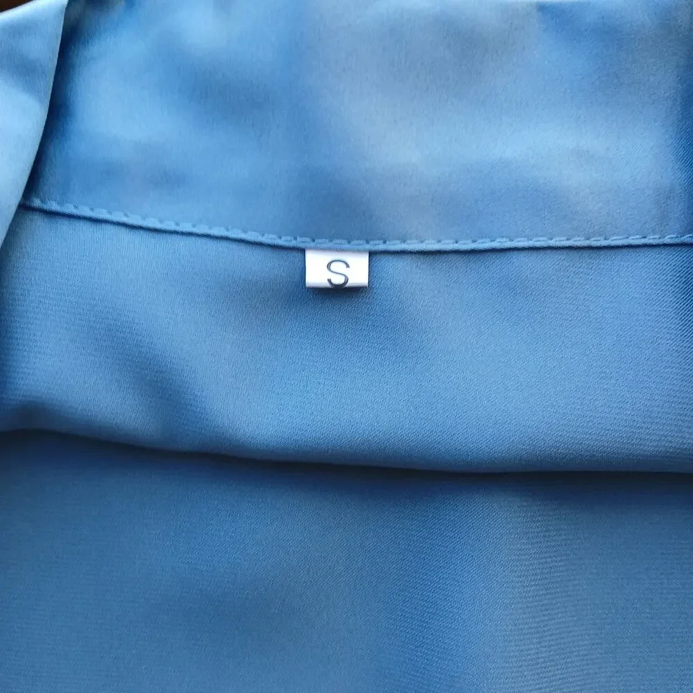 Blue Satin Lightweight Robe Men's Small shiny midi maxi kimono quiet luxury - Picture 7 of 16